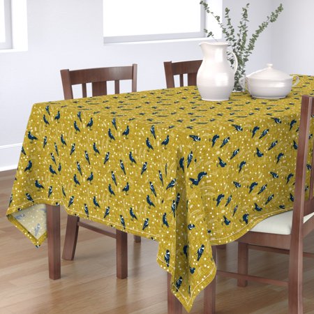 Tablecloth Birds Rustic Mustard Magpies Australia Nature Cotton Sateen