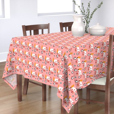 Tablecloth Penguin Holiday Winter Christmas Kids Pink Modern Cotton Sateen