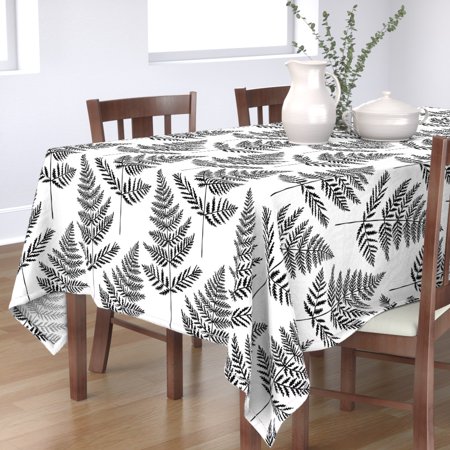 Tablecloth Fern Botanical Plant Foliage Black And White Leaf Cotton Sateen