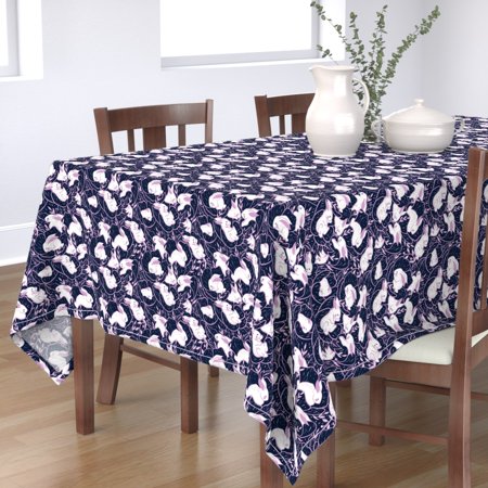 Tablecloth Bunny Rabbit Orchid And Navy Easter Spring Purple Cotton Sateen