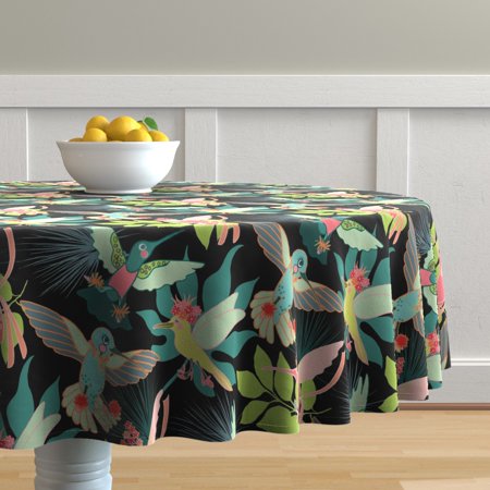 Round Tablecloth Hummingbirds Bird Hummingbird Tropical Leaf Cotton Sateen