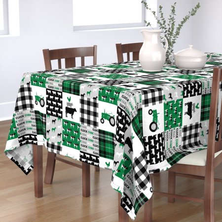 Tablecloth Farm Cheater Wholecloth Tractor Green Plaid Nursery Cotton Sateen