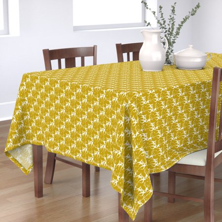 Tablecloth Deer Christmas Gold Holiday Winter Nordic Midcentury Cotton Sateen