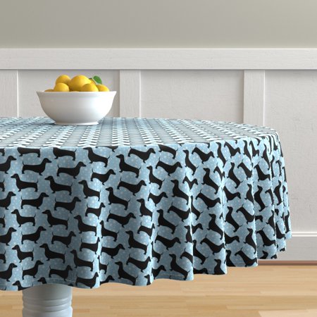 Round Tablecloth Dog Dachshund Puppy Doxie Animal Polka Dot Cotton Sateen