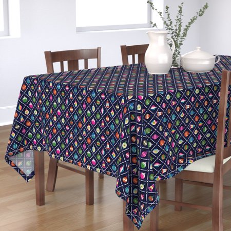 Tablecloth Christmas Tree Christmas Holiday Ornaments Stars Cotton Sateen