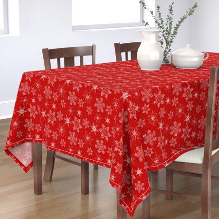 Tablecloth Snow Snowflakes Holidays Winter Christmas Red Cotton Sateen