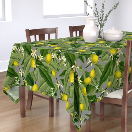 Tablecloth Lemon Botanical Leaves Plants Tropical Modern Cotton Sateen