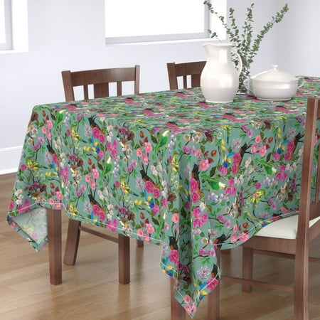 Tablecloth Birds Bird Floral Pink Turquoise Australia Flowers Cotton Sateen