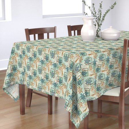 Tablecloth Turtles Palm Trees Palm Tree Hawaiian Mid Century Cotton Sateen