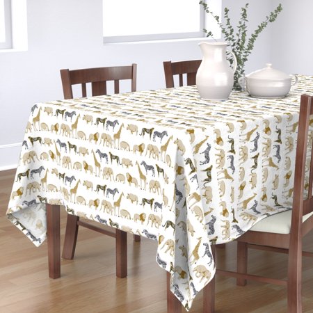 Tablecloth Animal Nursery Safari Baby Animals Grey Neutral Cotton Sateen