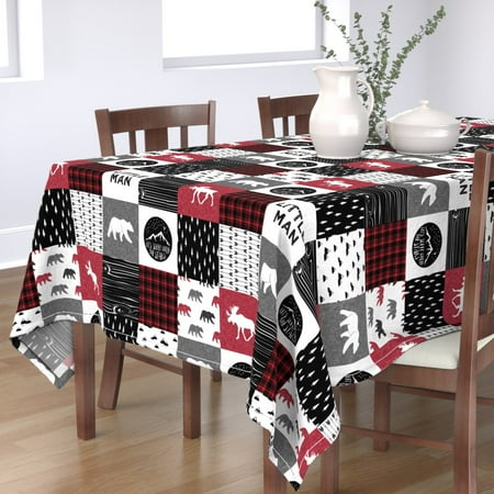 Tablecloth Little Man Woodland Outdoors Moose Bear Plaid Buffalo Cotton Sateen