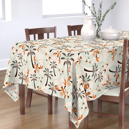 Tablecloth Retro Mid Century Tropical Beach Lobsters Ocean Cotton Sateen