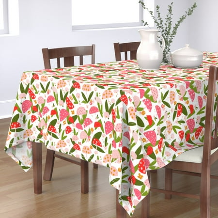 Tablecloth Mushroom Woodland Floral Leaves Nature Spring Garden Cotton Sateen