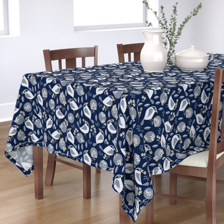 Tablecloth Winter Mod Bird Blue Yellow Woodland Modern Holiday Cotton Sateen