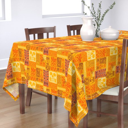 Tablecloth Orange Tiki Mask Summer Exotic Tropical Beach Cotton Sateen