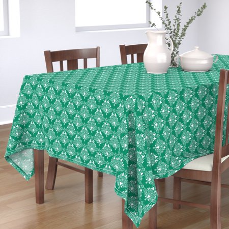 Tablecloth Christmas Christmas Tree Trees Green And White Cotton Sateen