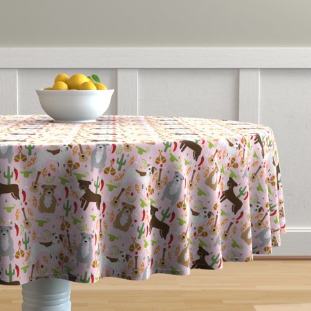 Round Tablecloth Fiesta Mexican Margarita Dog Dogs Pitbull Cotton Sateen