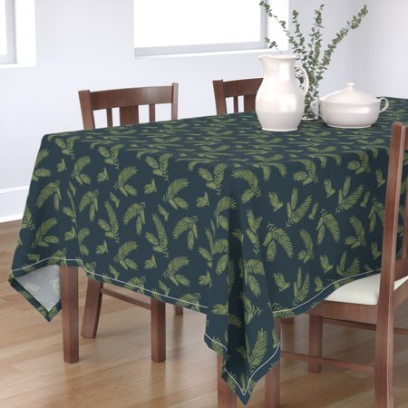 Tablecloth Woodland Rustic Holiday Christmas Decor Foliage Green Cotton Sateen