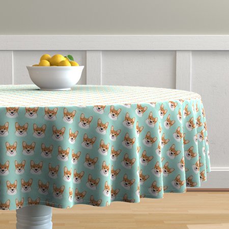 Round Tablecloth Corgi Corgis Glasses Dogs Pet Dog Cotton Sateen