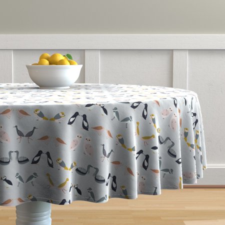 Round Tablecloth Scandinavian Birds Bird Illustration Muted Color Cotton Sateen