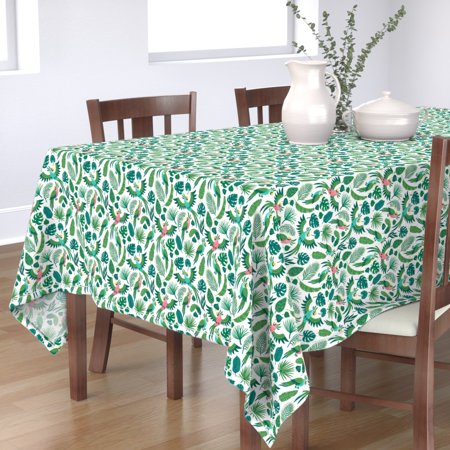 Tablecloth Parrot Tropical Foliage Bird Tropic Jungle Palm Leaf Cotton Sateen