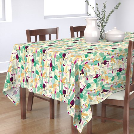 Tablecloth Tropical Jungle Toucan Leaves Summer Rainforest Birds Cotton Sateen