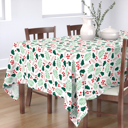 Tablecloth Christmas Berry Holly Plants Leaves Botanical Garden Cotton Sateen