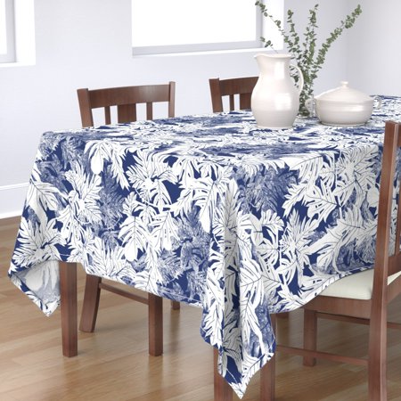 Tablecloth Blue Navy Hawaiian Breadfruit Tree Leaves Tropical Cotton Sateen