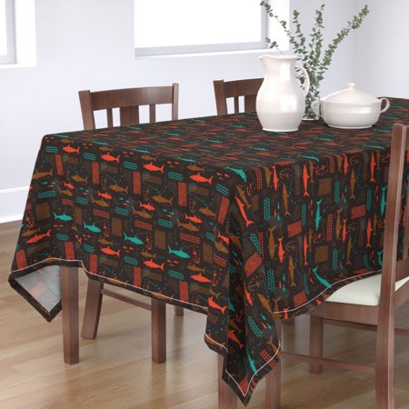 Tablecloth Midcentury Tiki Aloha Tropical Beach Ocean Sailing Cotton Sateen