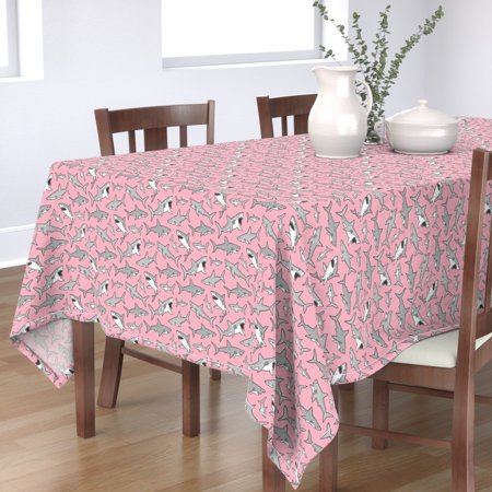 Tablecloth Sharks On Pink Summer Shark Beach Decor Nautical Ocean Cotton Sateen