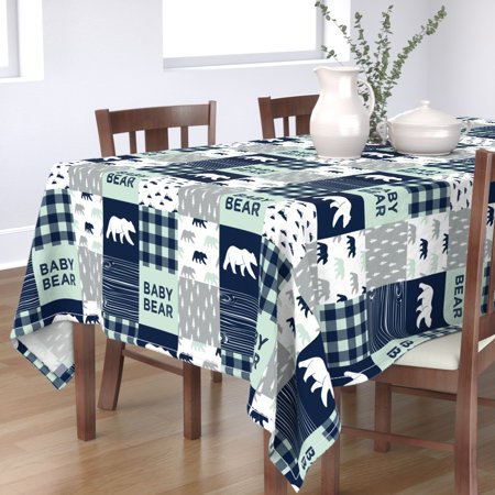 Tablecloth Bear Wholecloth Baby Plaid Mint Woodland Boy Cheater Cotton Sateen