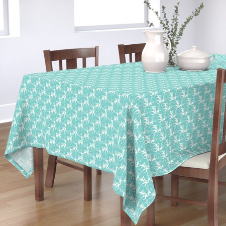 Tablecloth Deer Christmas Aqua Teal Holiday Winter Midcentury Cotton Sateen