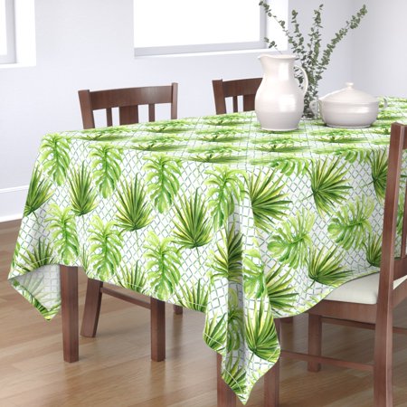 Tablecloth Jungle Palms Tropical Botanical Greenery Trellis Palm Cotton Sateen