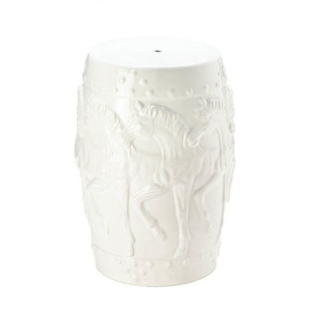 Accent Plus Stool Ceramic, White Horse Outdoor Ceramic Garden Stool For Patio - Round