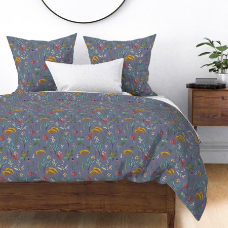 Herbal Flower Herb Garden Floral Plant Holli Sateen Duvet Cover by Roostery