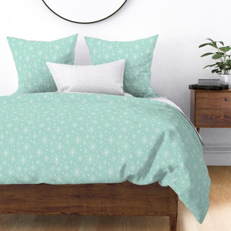 Mint Snowflake Ornament Xmas Christmas Winter Sateen Duvet Cover by Roostery