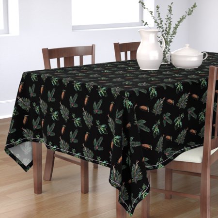 Tablecloth Winter Foliage Holiday Christmas Pinecone Fir Leaf Cotton Sateen