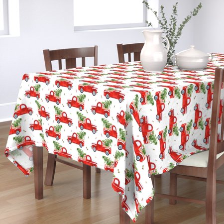 Tablecloth Red Truck Dog Christmas Holidays Winter Cotton Sateen