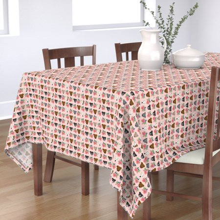 Tablecloth Pitbull Breed Faces Floral Pink Pitbulls Dogs Dog Head Cotton Sateen