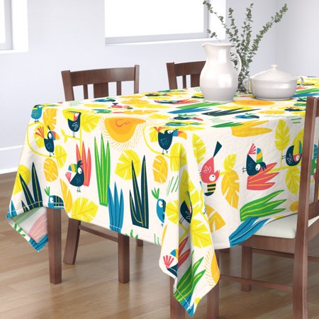 Tablecloth Tropical Bird Kawaii Paradise Palm Leaves Animal Cotton Sateen