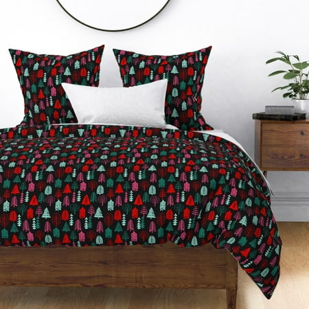 Christmas Christmas Tree Christmas Trees Red And Sateen Duvet Cover by Roostery