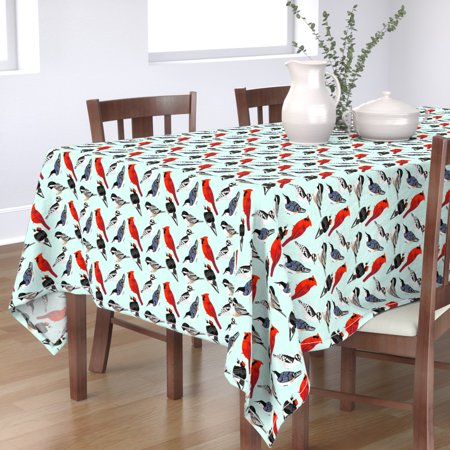 Tablecloth Birds Cardinal Bird Watcher Songbirds Woodpeckers Mint Cotton Sateen