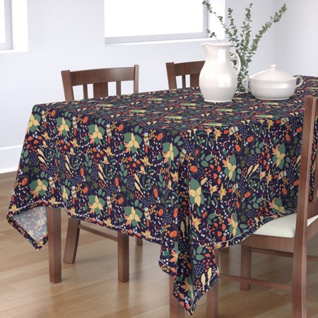 Tablecloth Woodland Floral Bird Mushroom Orchid Berries Cotton Sateen