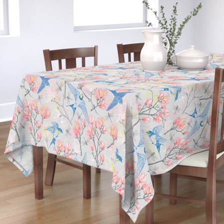 Tablecloth Birds Spring Floral Animals Bugs Modern Boho Botanical Cotton Sateen