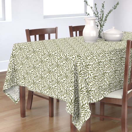 Tablecloth Leafy Green Botanical White Plants Leaves Garden Plant Cotton Sateen