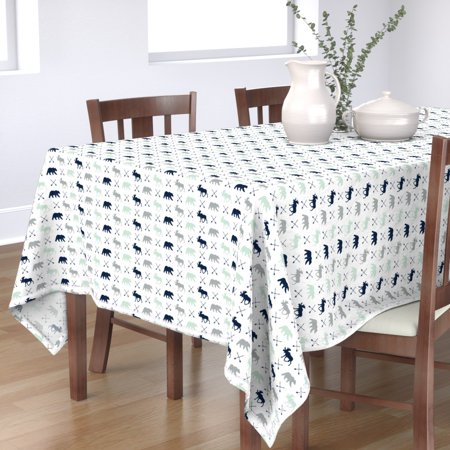 Tablecloth Woodland Animals Moose Bear Arrows Northern Lights Boho Cotton Sateen