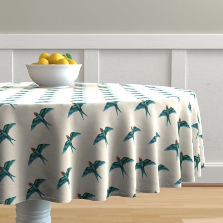 Round Tablecloth Swift Swallow Retro Nature Cream Cotton Sateen