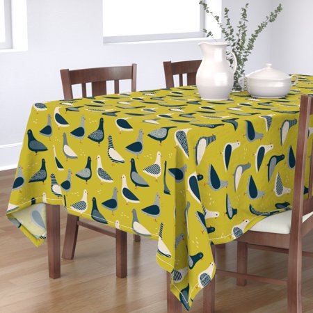 Tablecloth Pigeon Modern Bird Animal Flock Strut Navy Animals Cotton Sateen