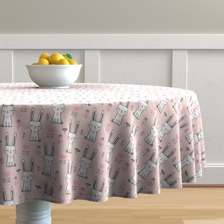 Round Tablecloth Pets Spring Easter Bunnies Rabbits Bunny Rabbit Cotton Sateen