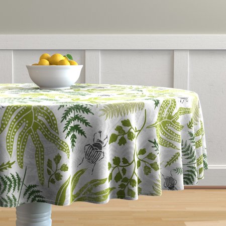 Round Tablecloth Beetles Greenery Spring Bugs Leaves Fern Indoor Cotton Sateen